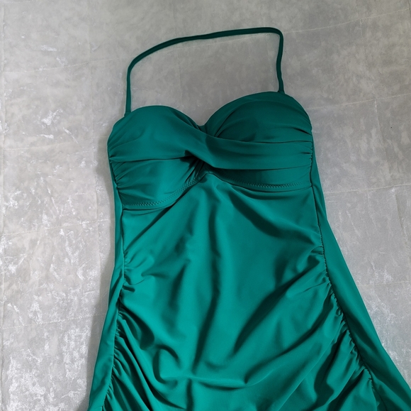 Kenneth Cole Teal Ruched One Piece Dress Swimsuit - Picture 3 of 8
